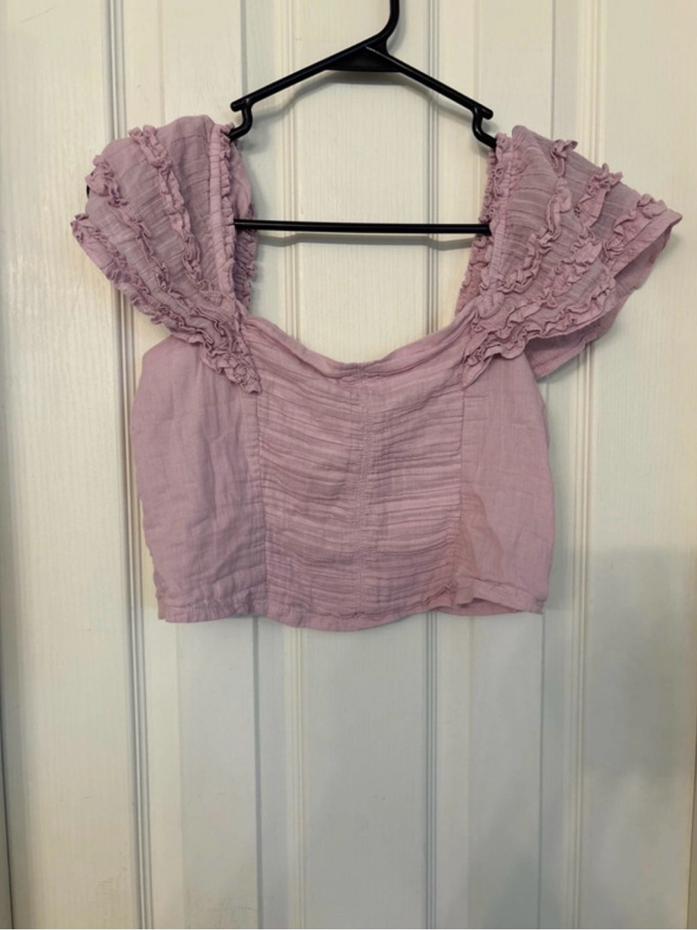 Boho Free People Light Pink Ruffle Sleeve Crop Top